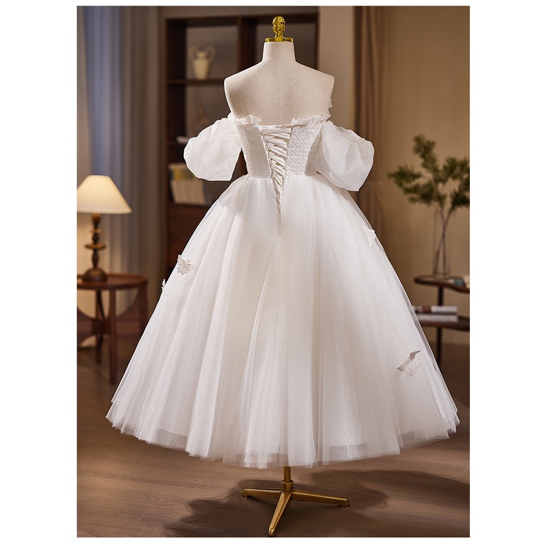 Mới Đầm Cưới Dài Trung Bình Màu Trắng Đơn Giản Thời Trang Cho Cô Dâu / Đi Biển / Trăng Mật / Học Sinh