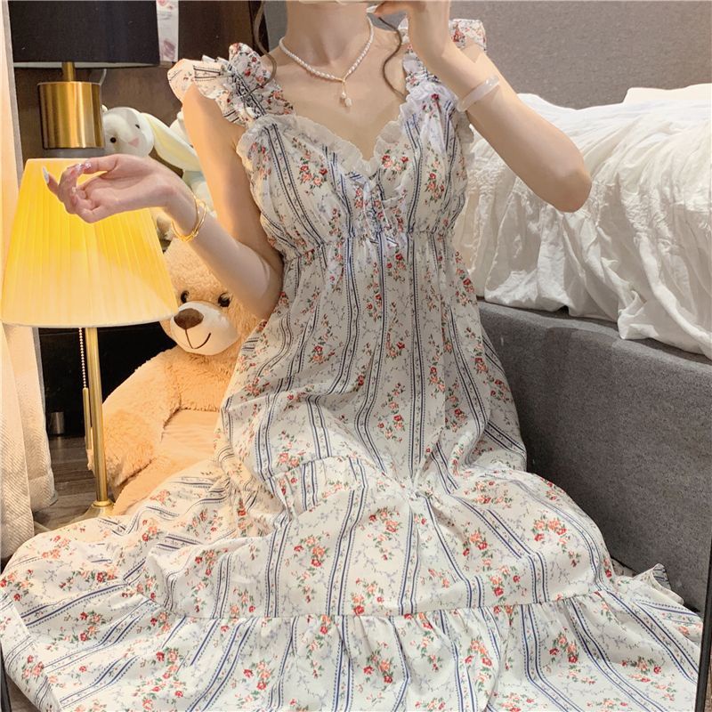 Đầm Ngủ Hai Dây Dáng Dài Phong Cách Công Chúa Dễ Thương Ngọt Ngào Thời Trang Mùa Hè Cho Nữ