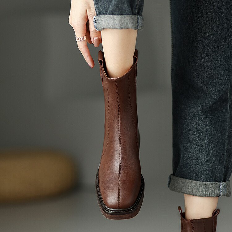 Giày Boot Đế Dày Mũi Vuông Có Dây Kéo Thời Trang Hàn Quốc Cho Nữ size 35-40