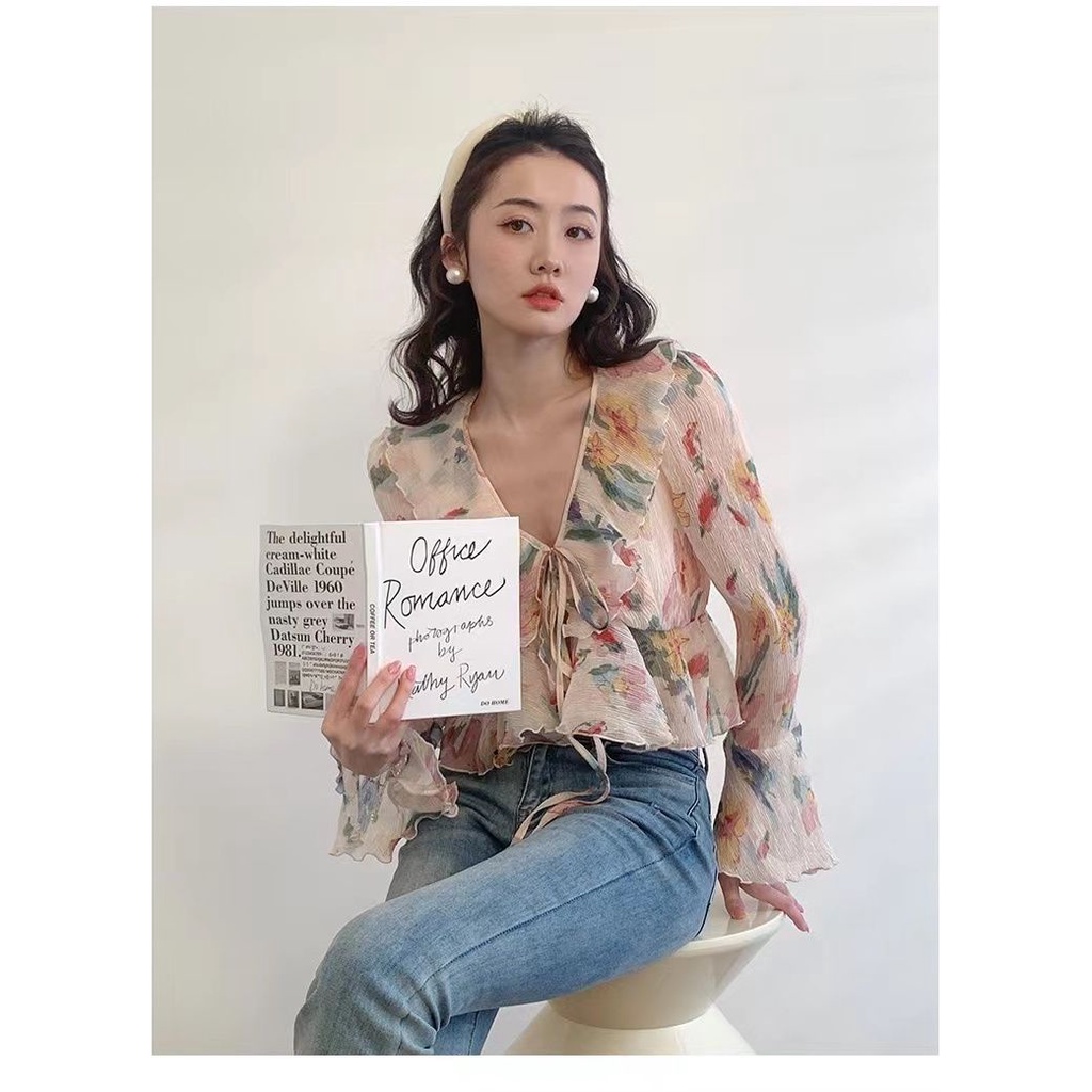 Áo Sơ Mi Ngắn Thắt Dây In Họa Tiết Sang Trọng Thoải Mái Thời Trang Mùa Hè Cho Nữ