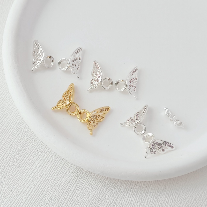 Một Cặp Vòng Tay Mạ Vàng 14k Đính Đá Zircon Hình Cánh Bướm Nhiều Màu Sắc