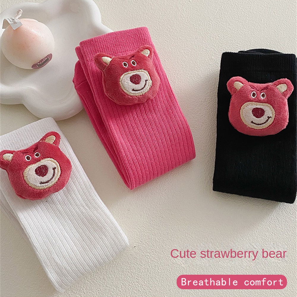 Vớ cotton Họa Tiết Gấu Và Dâu Tây Đáng Yêu Cho Bé