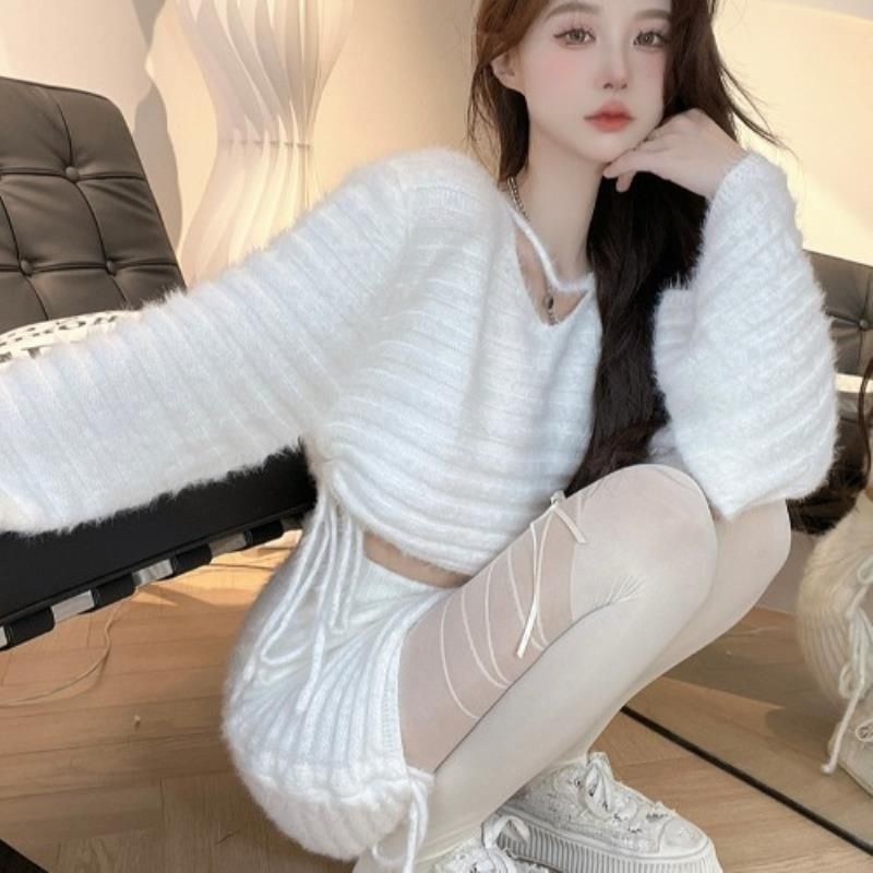 Bộ Áo sweater Lông Cừu Dáng Rộng + Chân Váy Ngắn 9d Thời Trang Mùa Thu Cho Nữ