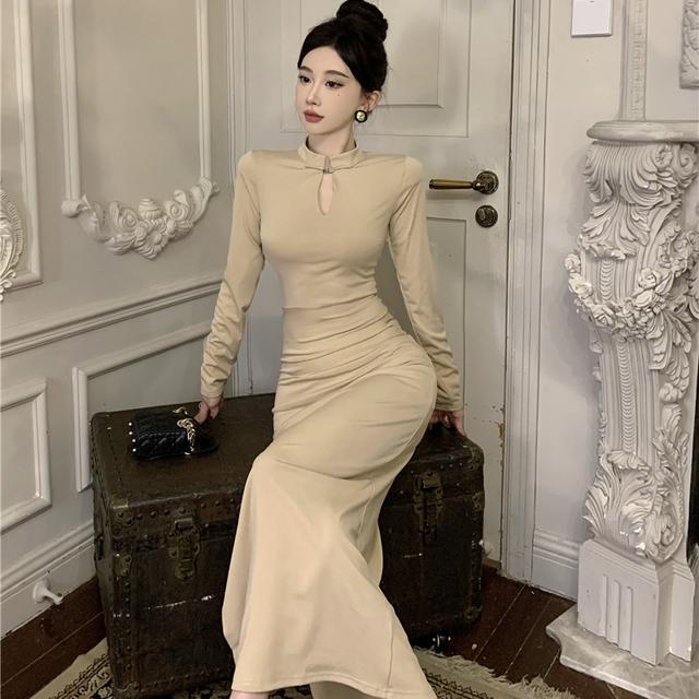 Sườn Xám Cách Tân Thiết Kế Mới Đơn Giản Thời Trang Mùa Thu Đông Theo Phong Cách Trung Hoa