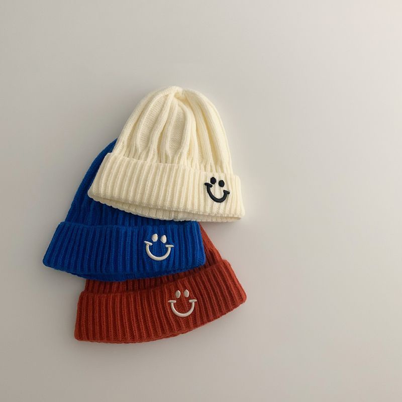 Mũ Len Beanie Mềm Mại Màu Trơn Hình Mặt Cười Cho Bé 1-5 Tuổi