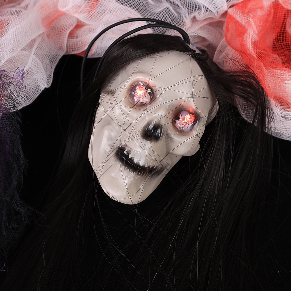 Bộ Tóc Giả Đầu Lâu / Đèn led Dài Hóa Trang halloween Với Đèn Chùm Đầu Lâu Ma / Đèn Mắt Đỏ Rực Rỡ Trang Trí Nhà Kinh Dị