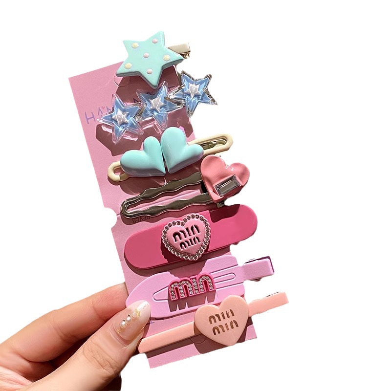 Set 7 Kẹp Tóc Kim Loại Hình Ngôi Sao / Trái Tim Đính Đá Thời Trang Cho Nữ y2k