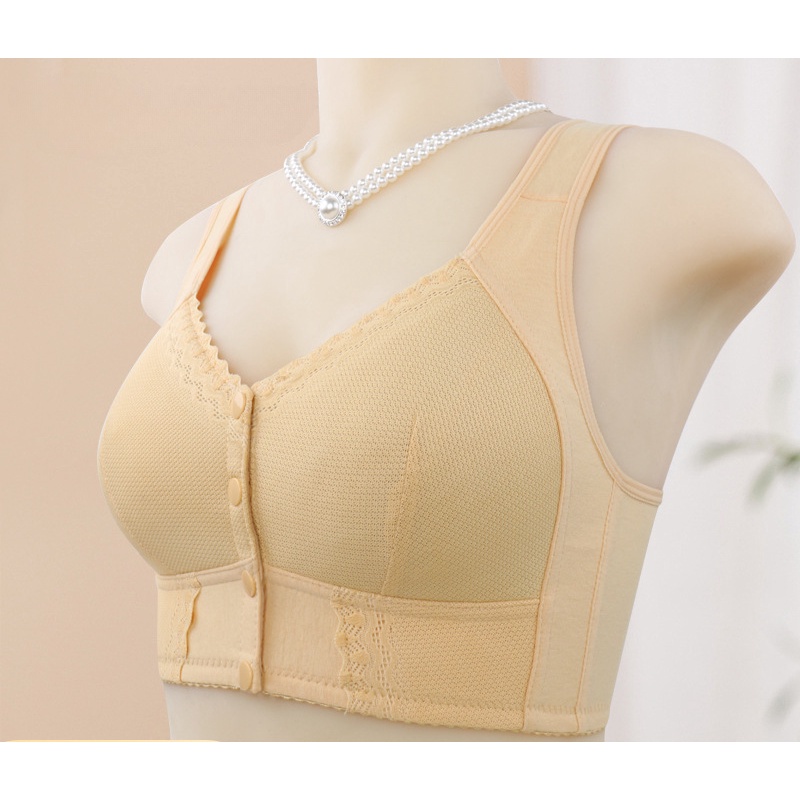Áo Ngực cotton Mềm Mỏng Cài Khóa Trước Phối Ren Có Gọng Thép Kích Thước 36-58 Thời Trang Cho Nữ