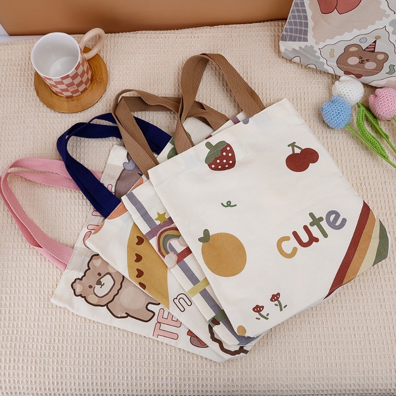 Dễ Thương Túi tote canvas In Họa Tiết Hoạt Hình Phong Cách Nhật Bản Cho Nữ