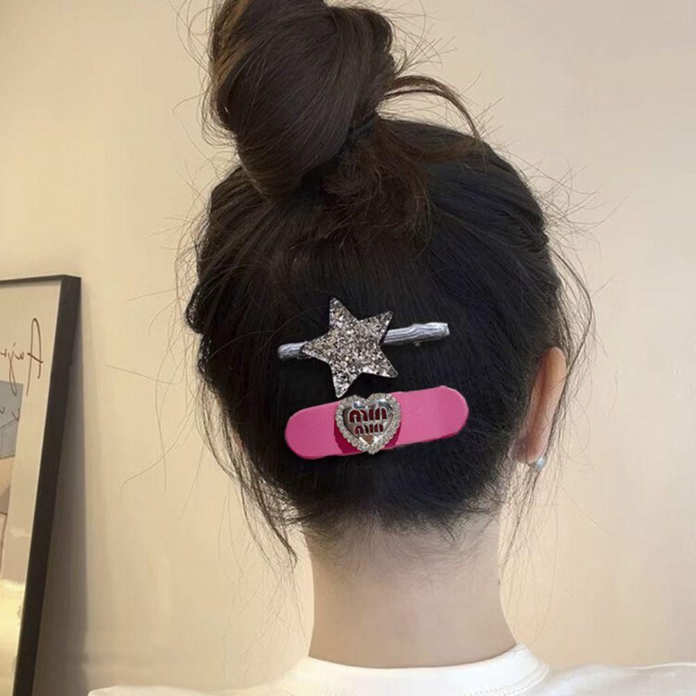 Set 7 Kẹp Tóc Hình Ngôi Sao / Năm Cánh / Chữ Cái Bằng Kim Loại Màu Bạc Phong Cách Hàn Quốc Ngọt Ngào y2k