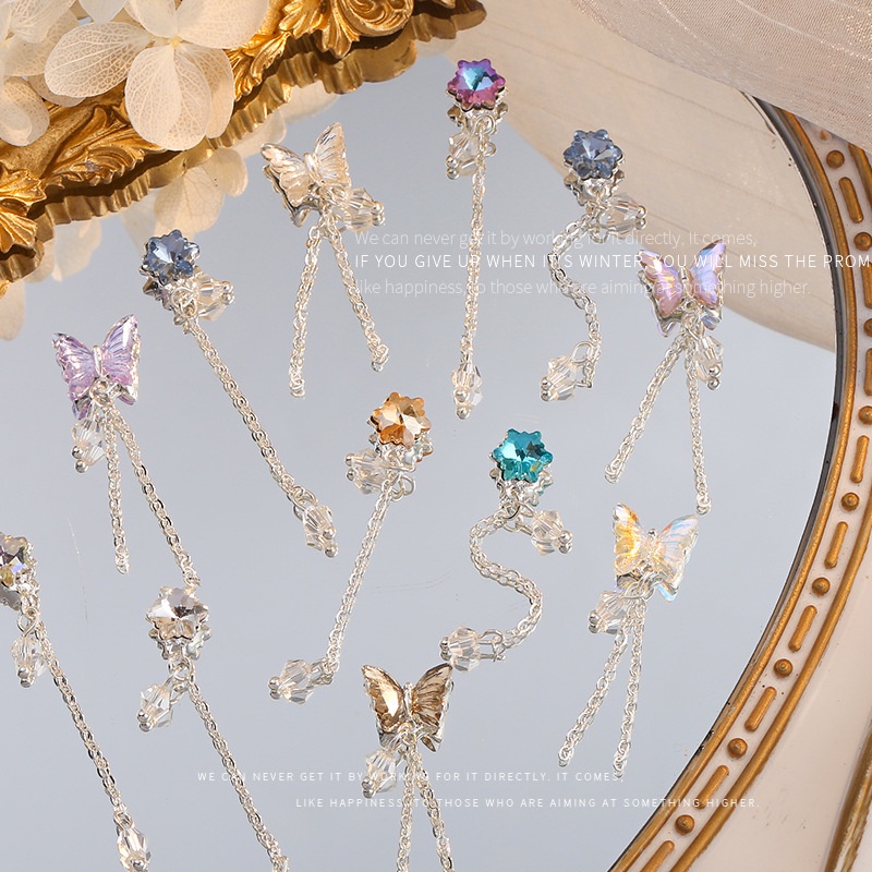 Bông Tai Xích Tua Rua Hình Bướm 3d diy Trang Trí Móng Tay