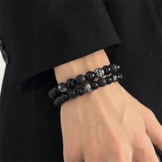 Thời trang vòng tay chuỗi hạt đá đen co giãn 10mm phong cách retro