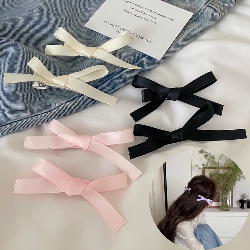 Set 2 Kẹp Tóc Nơ Ruy Băng Dễ Thương Thời Trang Hàn Quốc Cho Nữ