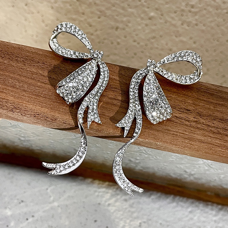 Đôi Khuyên Tai Dáng Dài Đính Nơ Ruy Băng Sang Trọng Lãng Mạn Cho Nữ