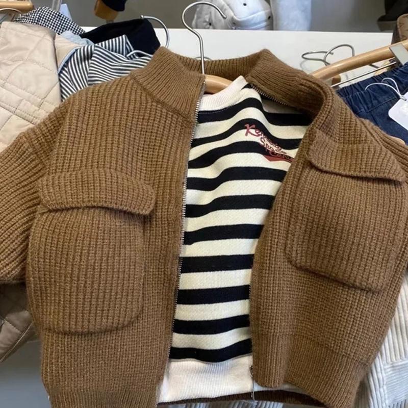 Áo Khoác cardigan Dệt Kim Màu Trơn Phong Cách Hàn Quốc Thời Trang Mùa Thu Cho Bé Trai
