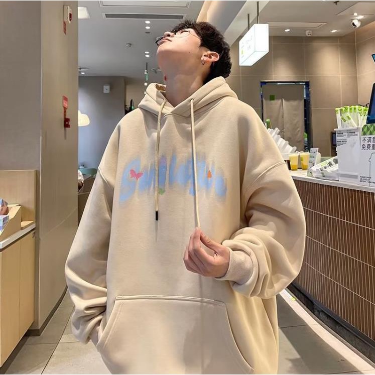 Áo hoodie Nhung Dày Dặn Tay Dài Dáng Rộng In Hình Bướm graffiti Phong Cách Mỹ Cổ Điển Thời Trang Mùa Thu Mới Dành Cho Bạn Nam size M-5XL