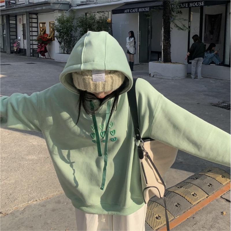 Áo hoodie Tay Dài Oversize Có Khóa Kéo Thêu Họa Tiết Thời Trang Hàn Quốc Cho Nữ