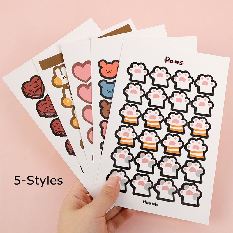 1 Tờ Miếng Dán 5 Kiểu Trang Trí Sổ Tay/Nhật Ký DIY Hình Dấu Chân Mèo/Gấu/Mèo Dễ Thương - Lina Shop