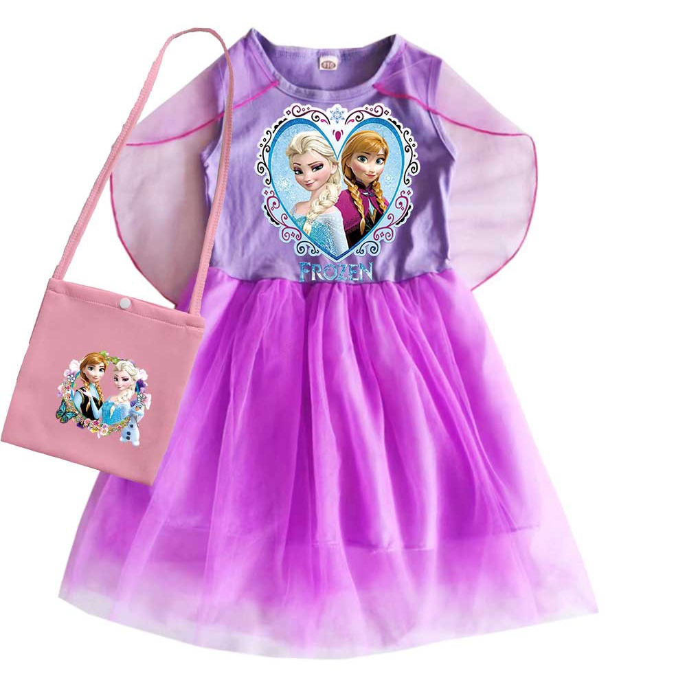 Bộ Đầm Không Tay + Áo Choàng Vải Tuyn + Túi 2 Món In Hoạt Hình frozen Dành Cho Bé Gái 2-12 Tuổi