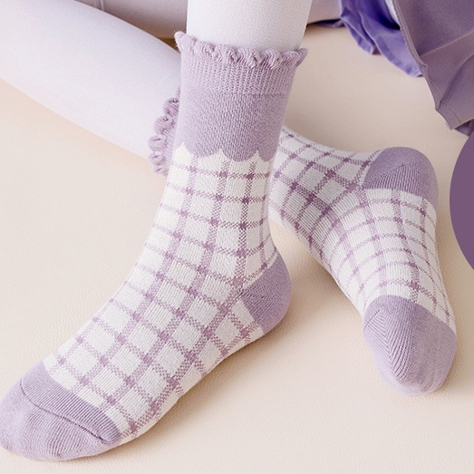 Set 5 Đôi Vớ cotton Mùa Hè Phối Lưới Màu Tím In Họa Tiết Hoạt Hình Dễ Thương Cho Bé Sơ Sinh jp7