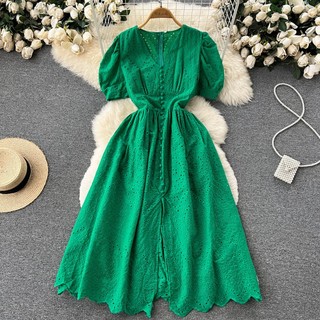 Đầm Chữ a Tay Ngắn Cổ Chữ v Lưng Cao Thời Trang Cho Nữ