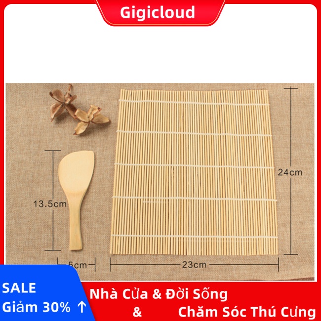 Gigicloud set Thảm Cuộn sushi Bằng Tre + Vá Múc Cơm Cho Nhà Bếp