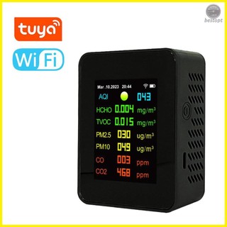 Tuya wifi portable air quality meter 7in1 pm2.5 pm10 carbonic oxide co2 tvoc hcho aqi tester - comprehensive air quality analysis