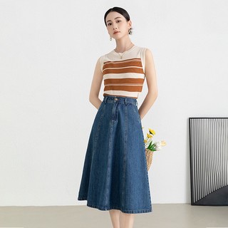 Retro denim skirt Women's Mid-length pear-shaped figure wear fat sister mm slim A- line high waist umbrella skirt