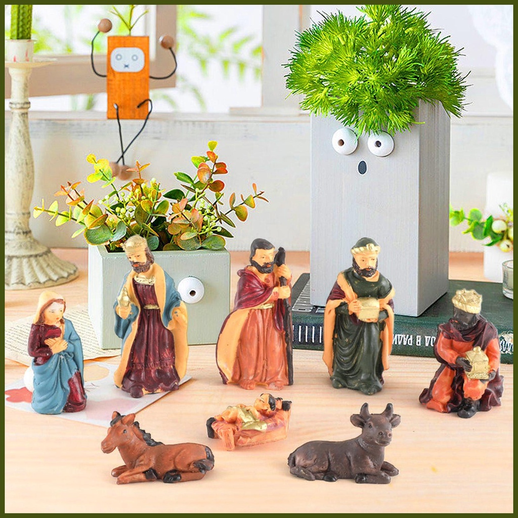 Nativity Set 8 Tượng Nhựa resin Vẽ Tay Để Bàn Trang Trí Giáng Sinh