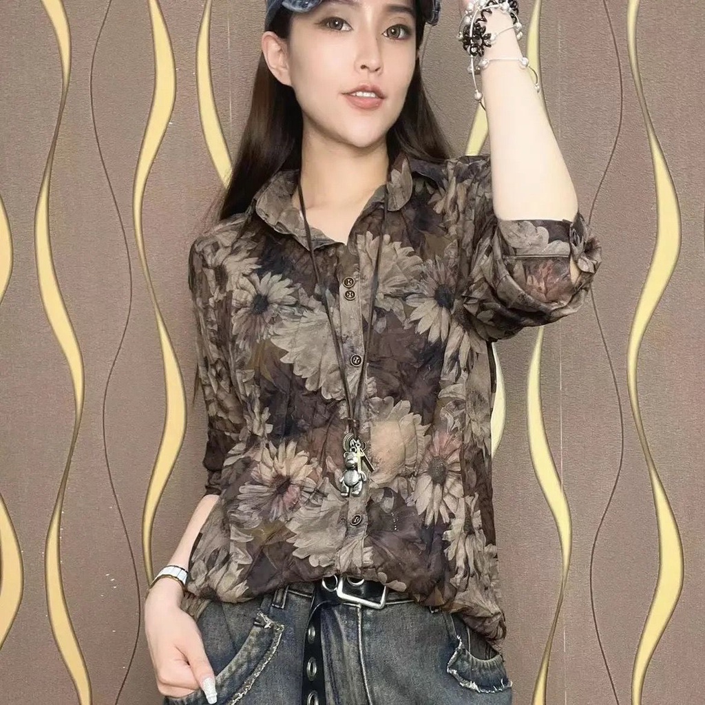 Luo Áo Sơ Mi Tay Dài Dáng Rộng In Họa Tiết Thời Trang 2022 Cho Nữ