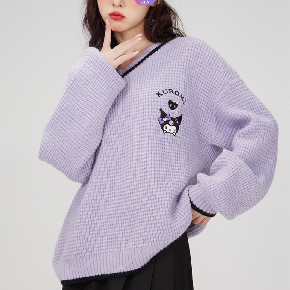 Áo sweater Dệt Kim Thêu Hoạt Hình sanrio cinnamoroll my melody kuromi pom pom purin v navy Leaderer y2k lolita