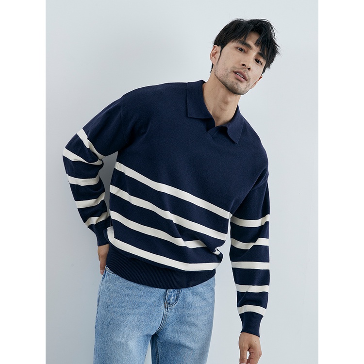 Áo sweater Dệt Kim Tay Dài Kẻ Sọc Màu Sắc Tương Phản Thời Trang Thu Đông Cho Nam