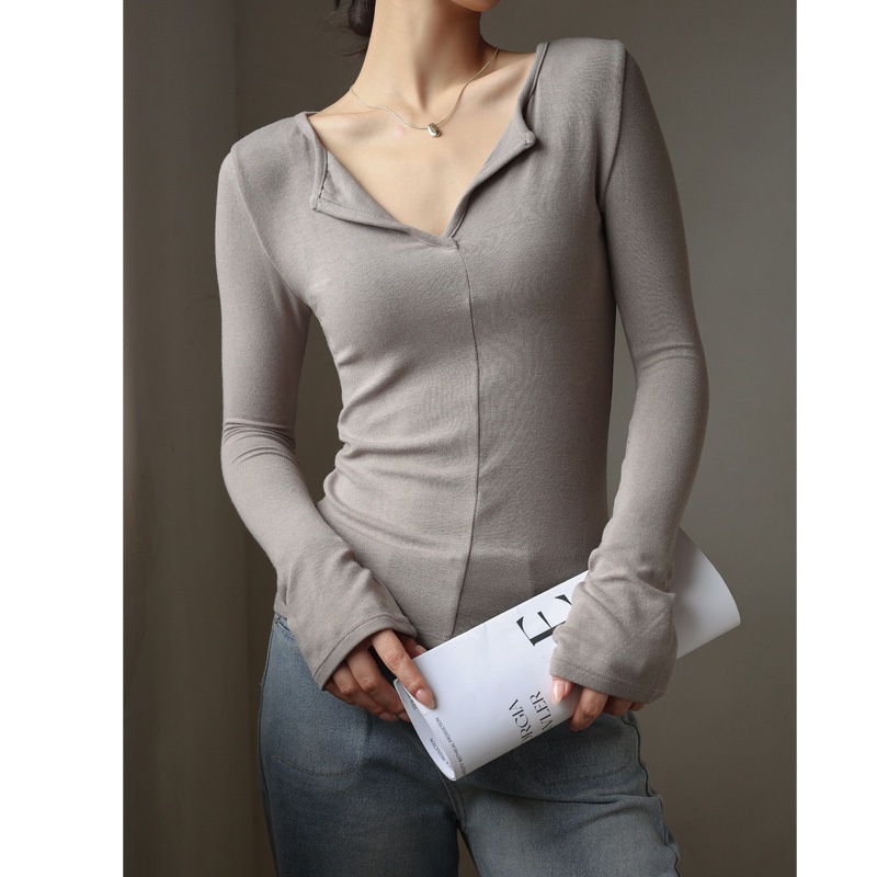 Áo Thun Tay Dài Cổ Chữ v Thời Trang Thu Đông Cho Nữ