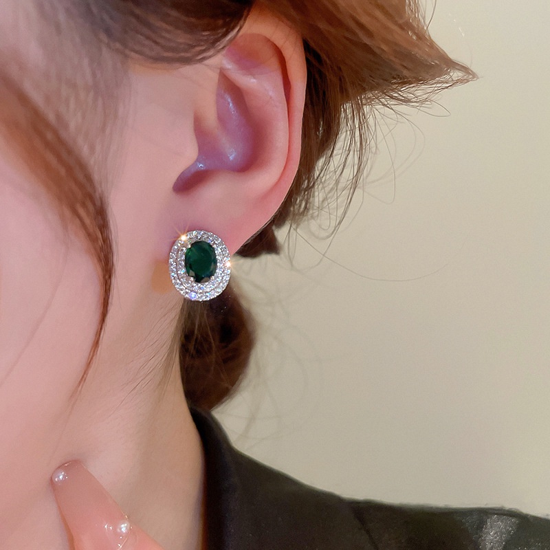 Khuyên Tai Hình oval Mạ Bạc Đính Đá zircon Cao Cấp Phong Cách Mới