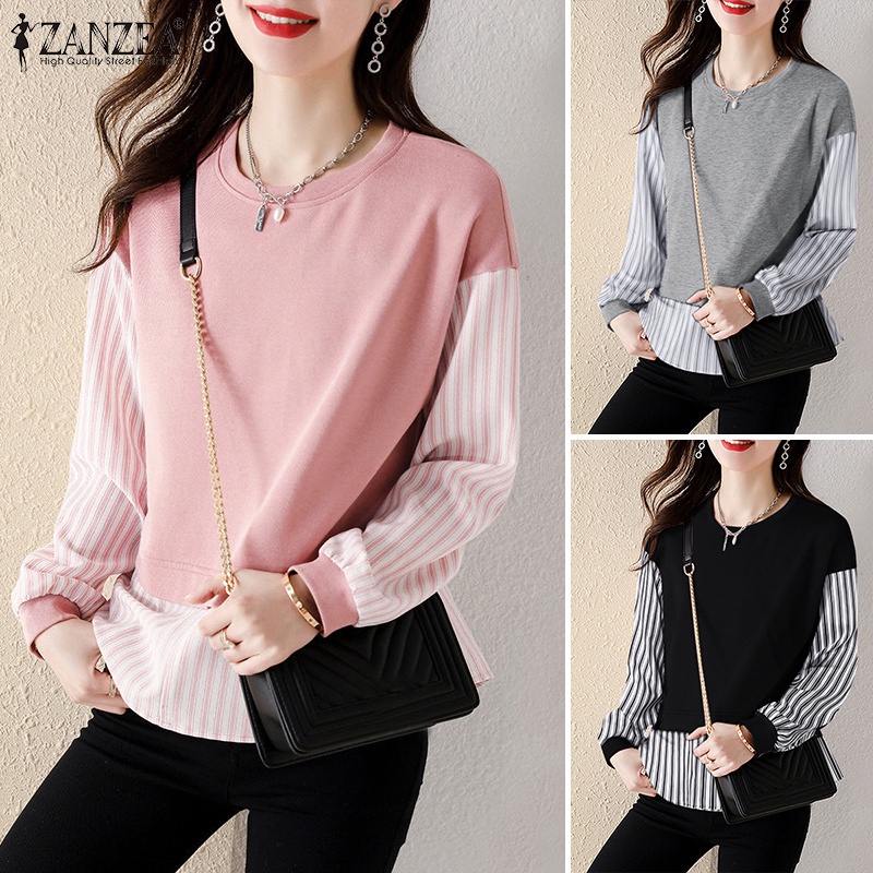 Zanzea Áo Hoodie Dài Tay Họa Tiết Sọc Ngang Thời Trang Hàn Quốc