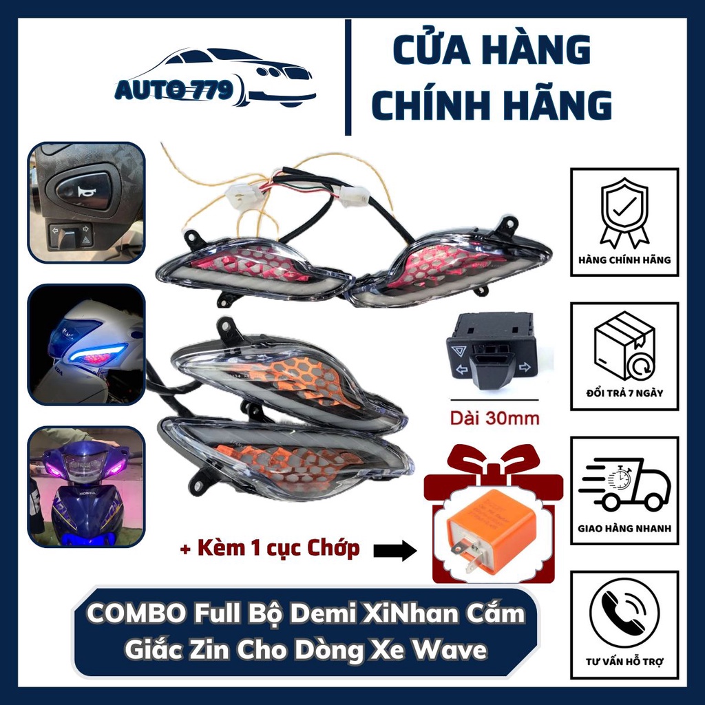 COMBO Bộ Đèn Demi Xi Nhan Cắm Giắc Như Zin Cho Các Dòng Xe Wave 50cc/100/110 Đời 2018 Trở Lên