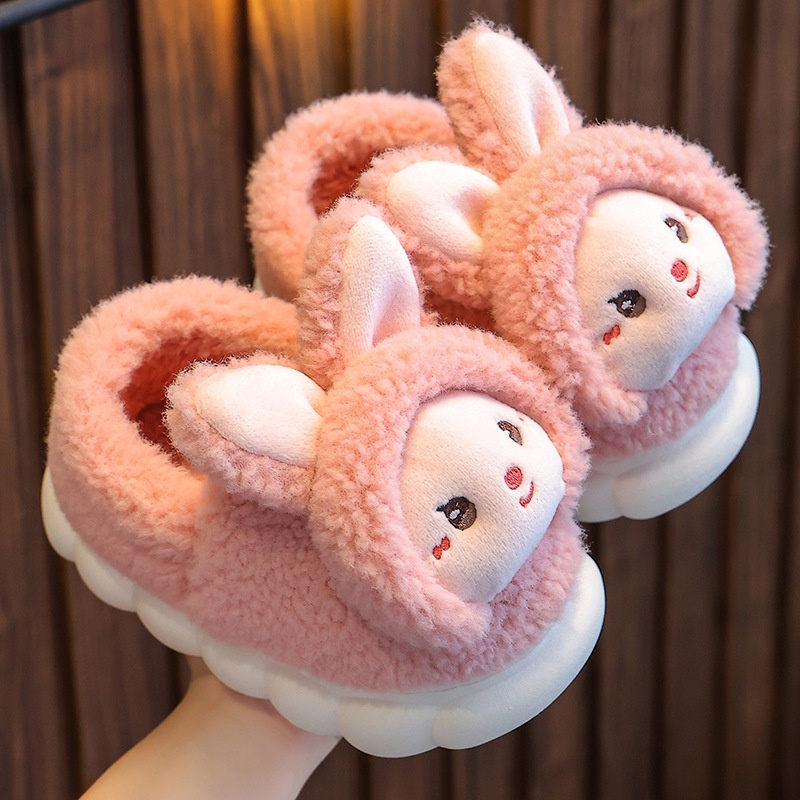 Dép Bông cotton Lót Nhung Ấm Áp Hình Thỏ Hoạt Hình Cho Bé