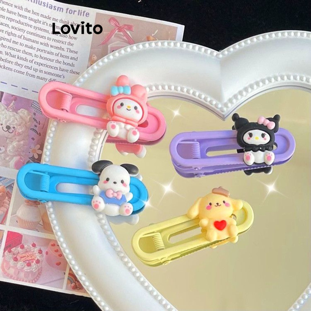 Kẹp tóc LOVITO kim loại hoạt hình phong cách dễ thương cho nữ LNA28004