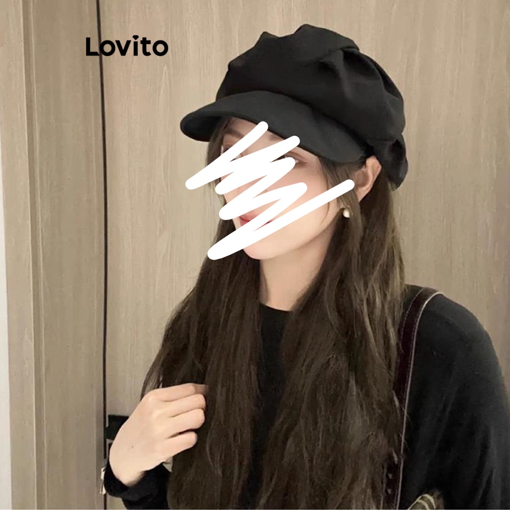 Mũ Lovito đính nút màu trơn thường ngày cho nữ LNA28243