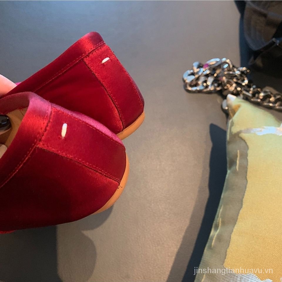 Giày Búp Bê satin Hở Ngón Màu Sắc Cà Chua Nhỏ Nhắn Hợp Thời Trang axige axige