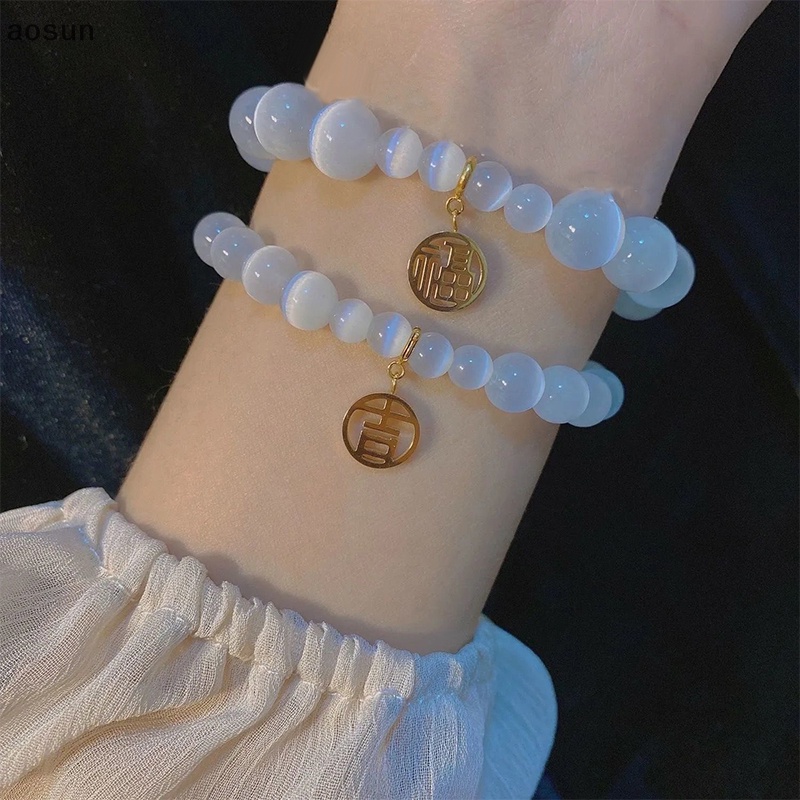 Aosun Vòng Tay Chuỗi Hạt Pha Lê zircon Mặt Trăng Ngôi Sao Dễ Thương Tinh Tế Làm Quà Tặng Cho Bạn Gái