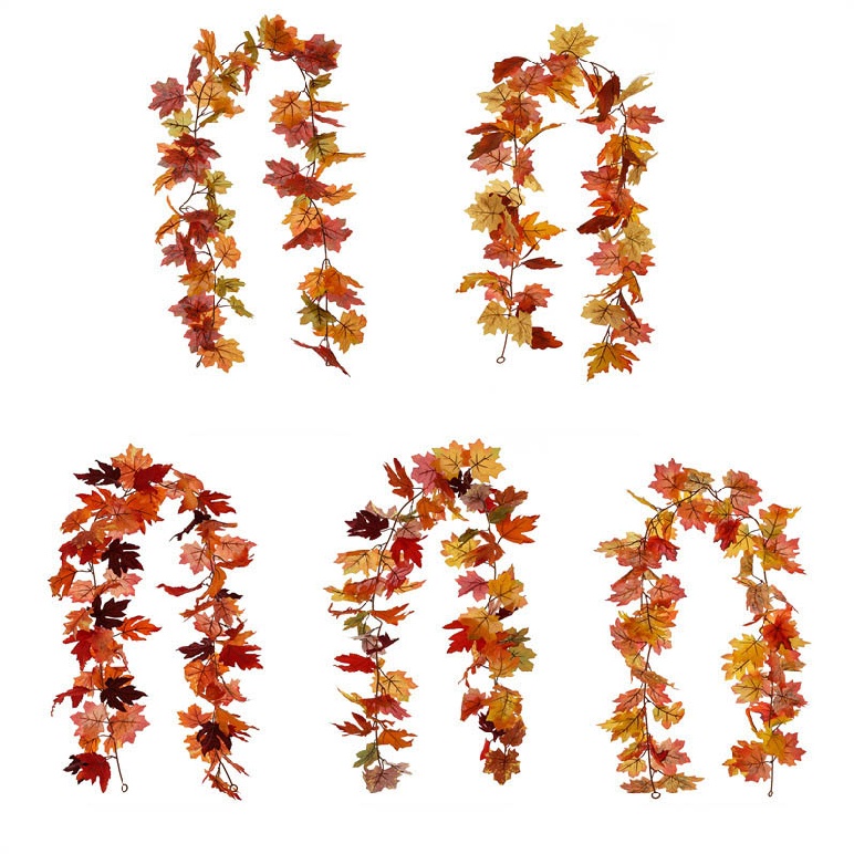 Outdoor Hanging Vines Artificial Maple Leaf Fall Leaves Garland Decorations