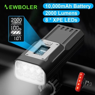  Newboler Đèn Pha led 10000mah 2000 lumens 8 Bóng Chống Thấm Nước Gắn Phía Trước Xe Đạp ipx5 