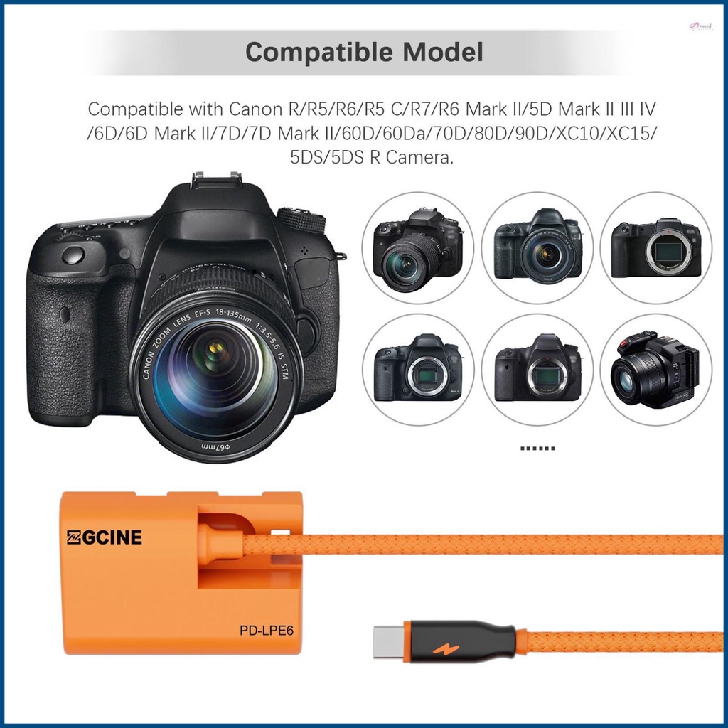 ZGCINE Type-C to LP-E6NH Dummy Battery Power Adapter - Reliable Power Source for Canon 60D/60Da/70D/80D/90D Cameras