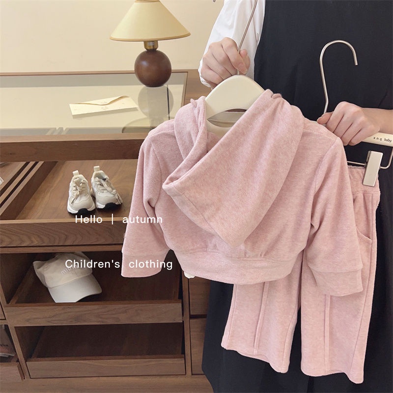 Set Đồ Thể Thao Áo Hoodie Có Khóa Kéo + Quần Dài Thời Trang Mùa Thu 2023 Phong Cách Hàn Quốc Cho Bé Gái