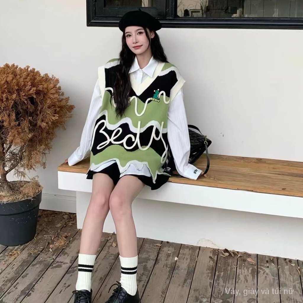 Dopamine Áo sweater Dệt Kim Không Tay Phong Cách Đường Phố Thời Trang Xuân Thu Dành Cho Nữ