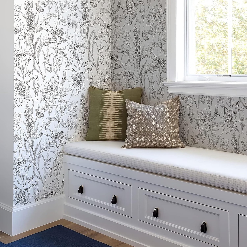 Đen Giấy Dán Tường Tự Dính Họa Tiết Hoa Mẫu Đơn Và Khung Hoa Mẫu Đơn Tháo Rời Được