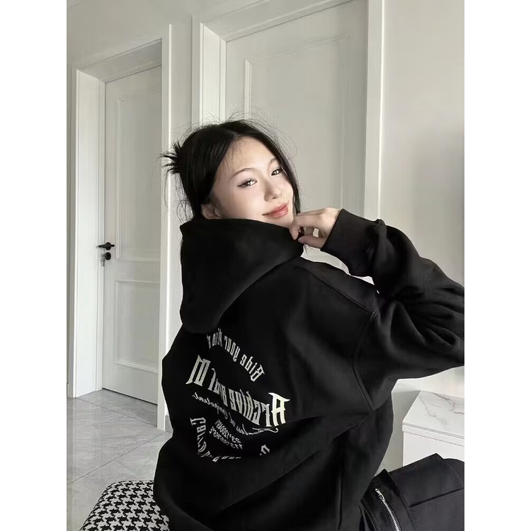 Áo hoodie dài tay Áo Thun Nỉ Tay Dài Cổ Tròn Dáng Rộng In Hình Cô Gái Phong Cách Thời Trang