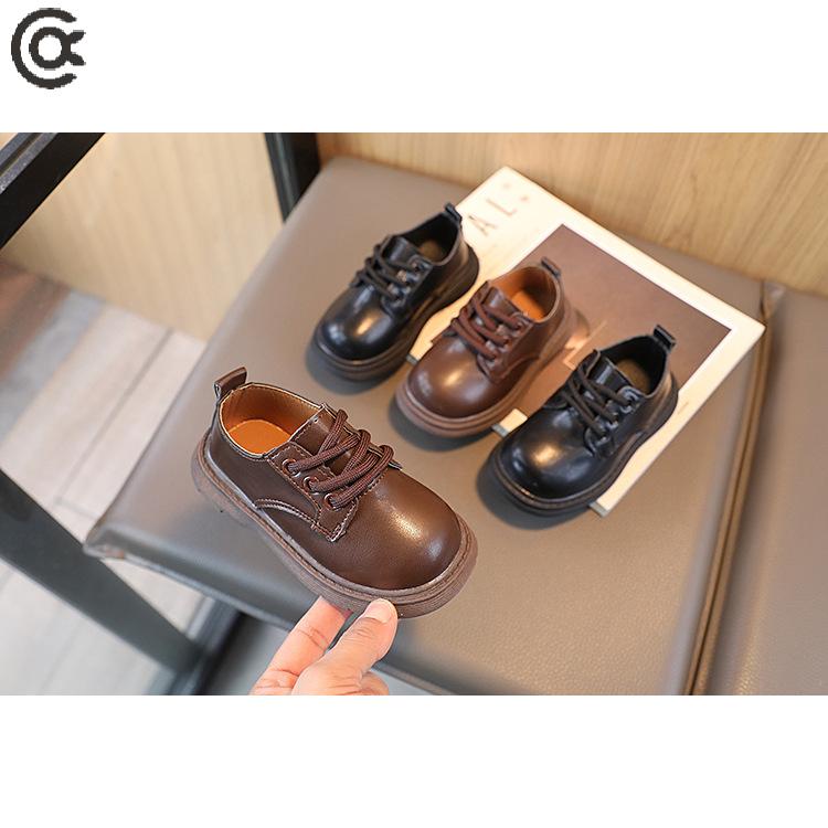 Giày Da Đế Mềm Màu Trơn Cột Dây Chống Trượt Thời Trang Cho Bé