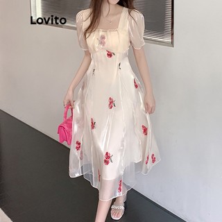 Đầm Lovito họa tiết hoa tay phồng xếp ly thời trang phong cách Boho cho nữ LNE13094 (Nhiều Màu)